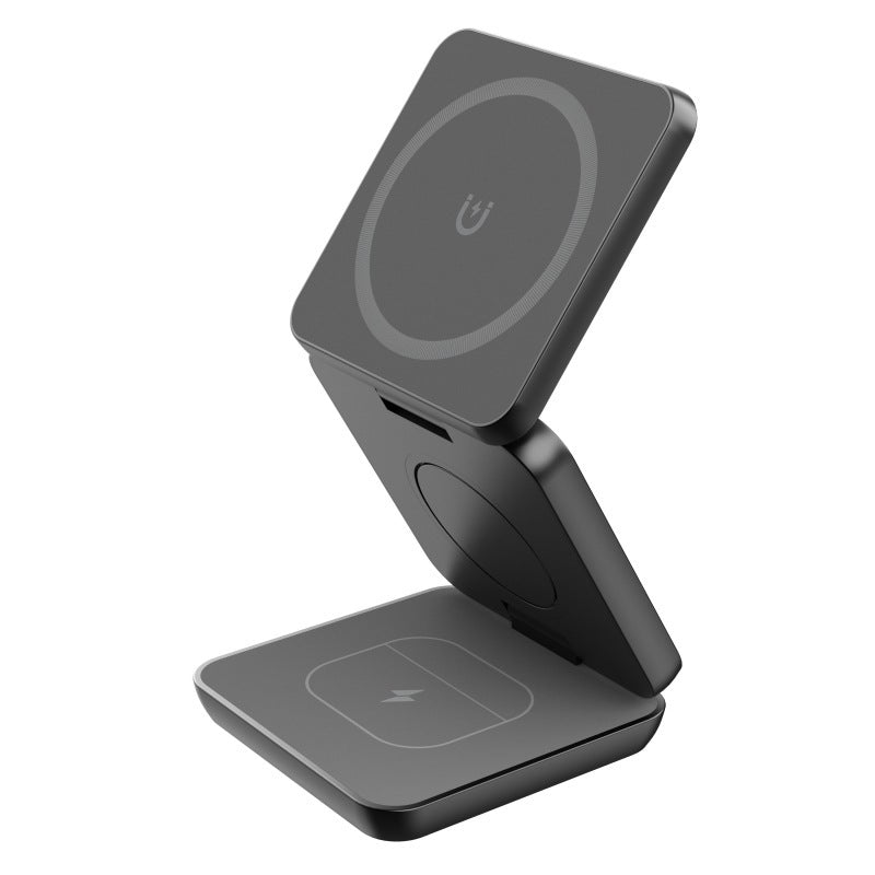 Magnetic Suction Wireless Charging & Folding Phone Holder — Black
