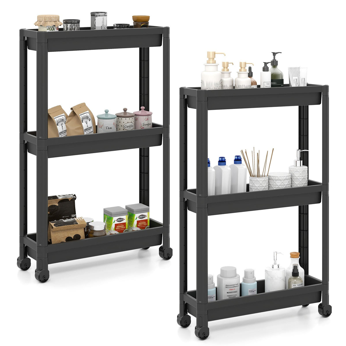 3-Tier Slim Rolling Storage Cart — 2 Pack