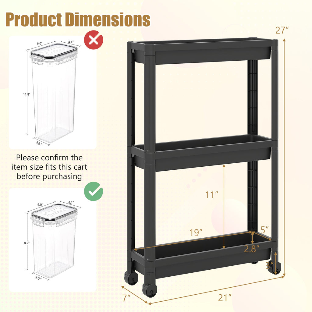 3-Tier Slim Rolling Storage Cart — 2 Pack