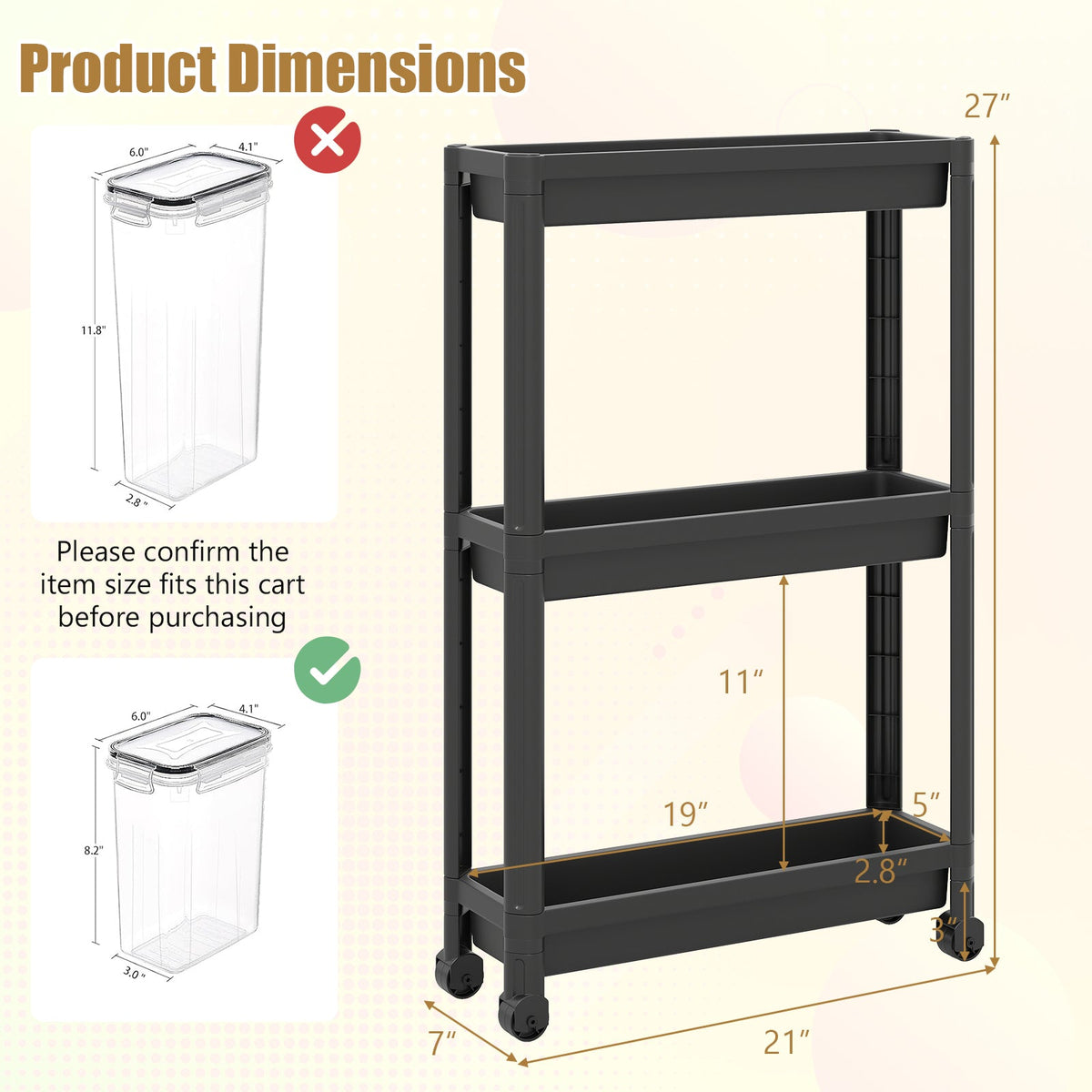 3-Tier Slim Rolling Storage Cart — 2 Pack