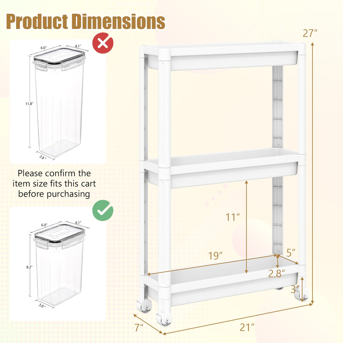 3-Tier Slim Rolling Storage Cart — 2 Pack