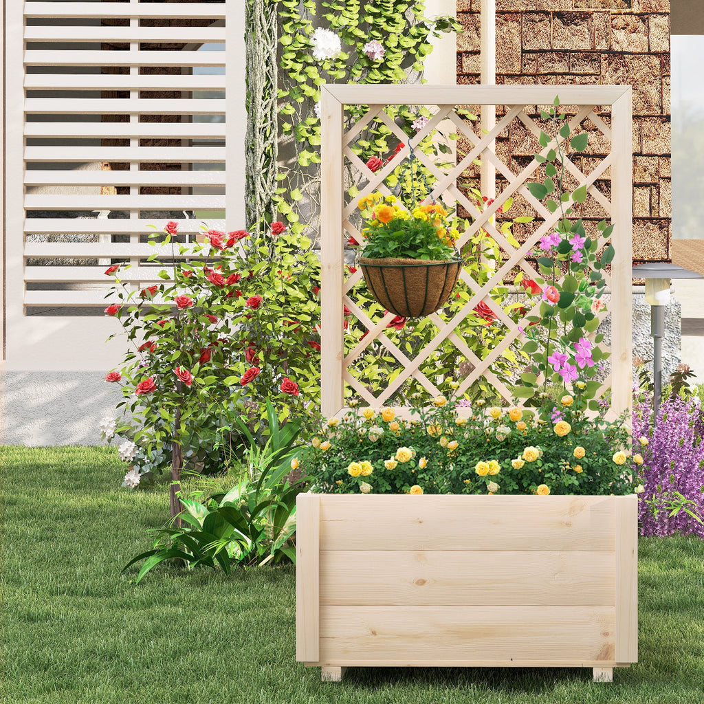 Wooden Raised Garden Bed with Lattice Trellis