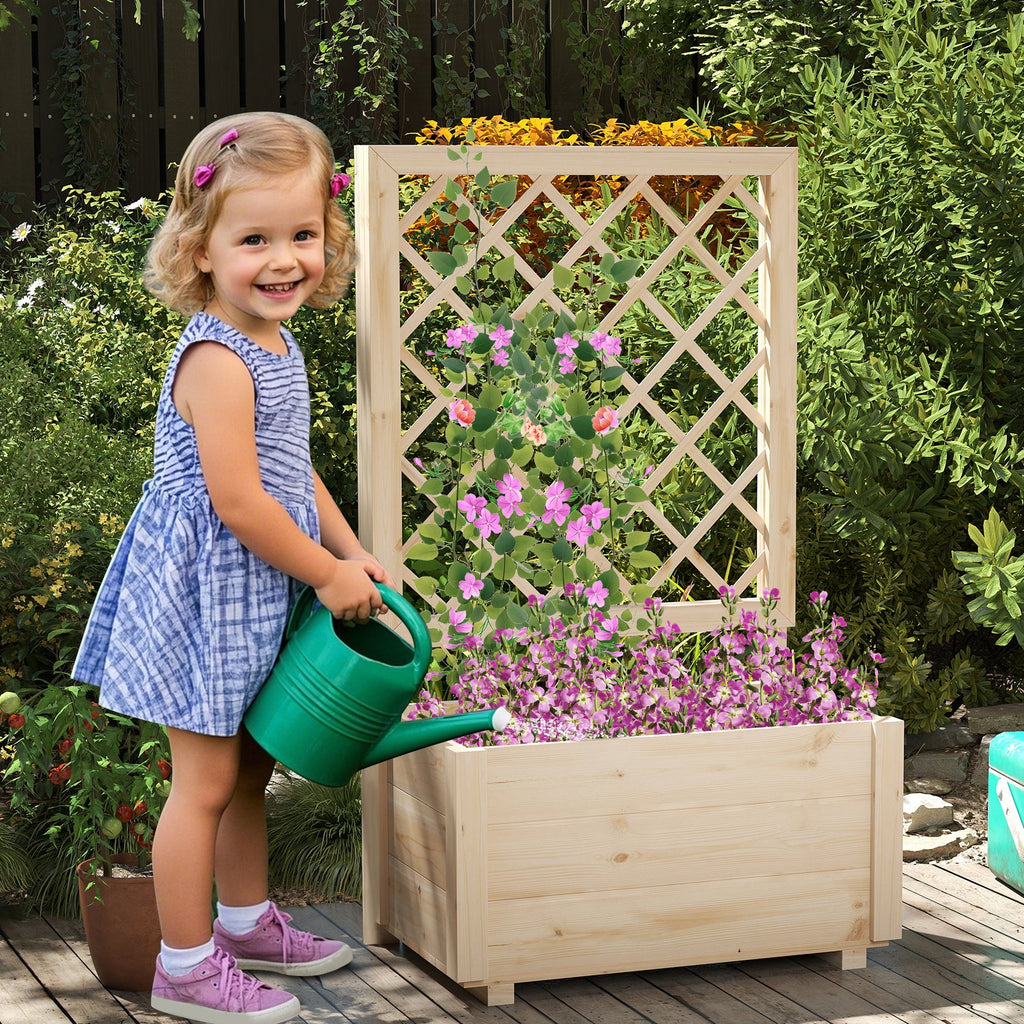 Wooden Raised Garden Bed with Lattice Trellis