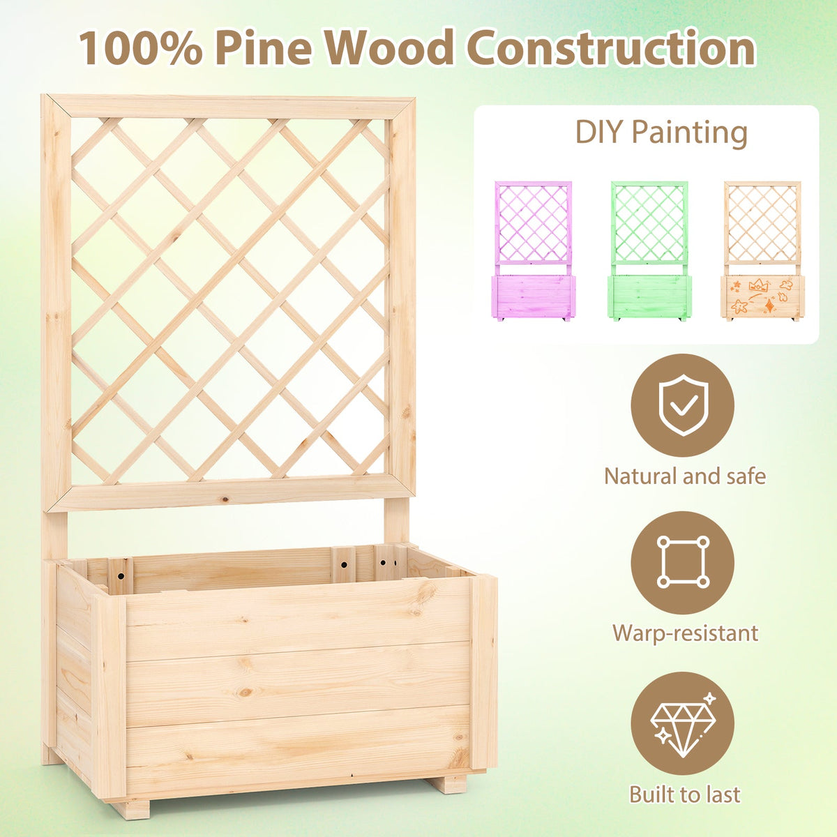 Wooden Raised Garden Bed with Lattice Trellis