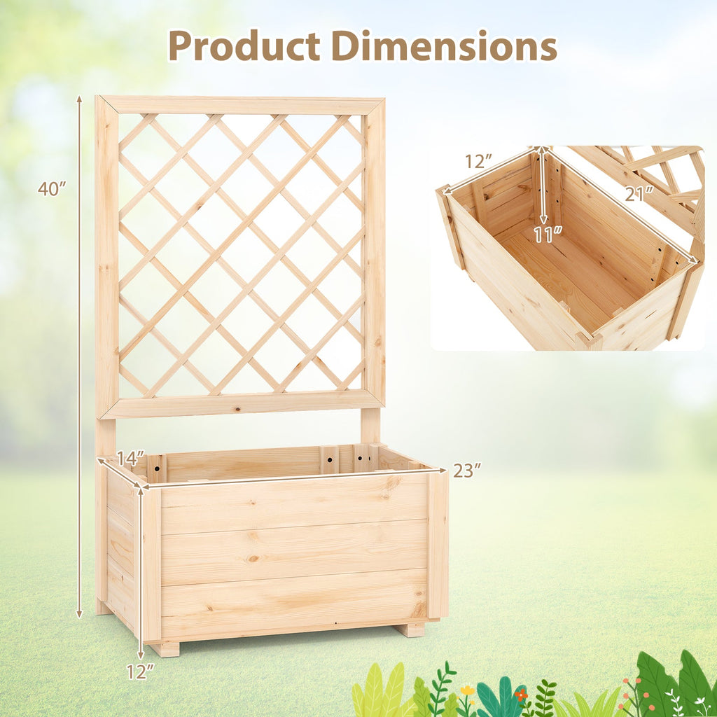 Wooden Raised Garden Bed with Lattice Trellis