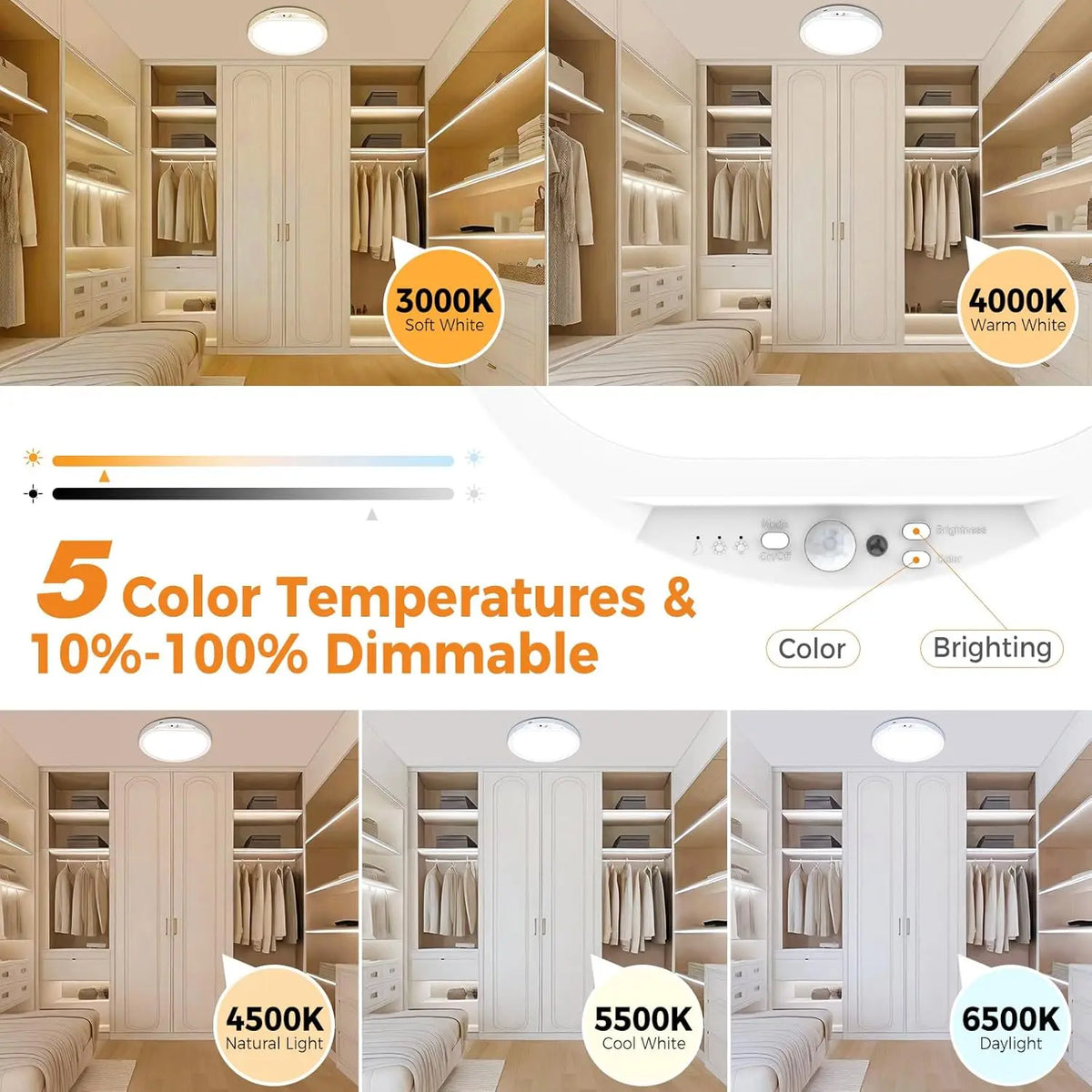 Rechargeable Magnetic Motion-Sensor Ceiling Light