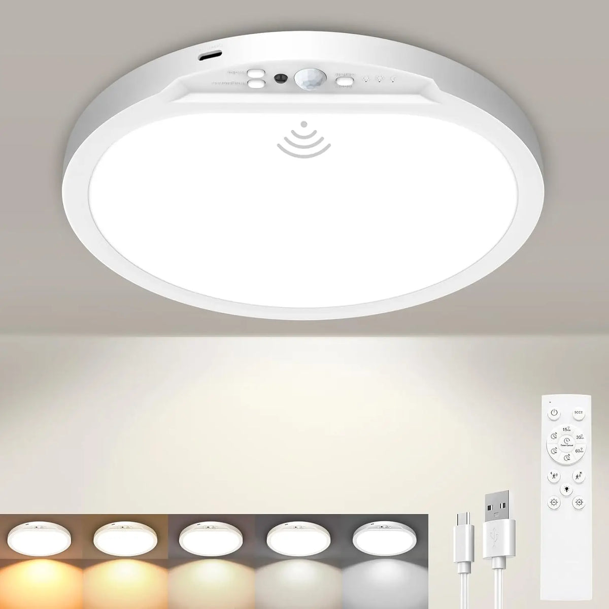 Rechargeable Magnetic Motion-Sensor Ceiling Light