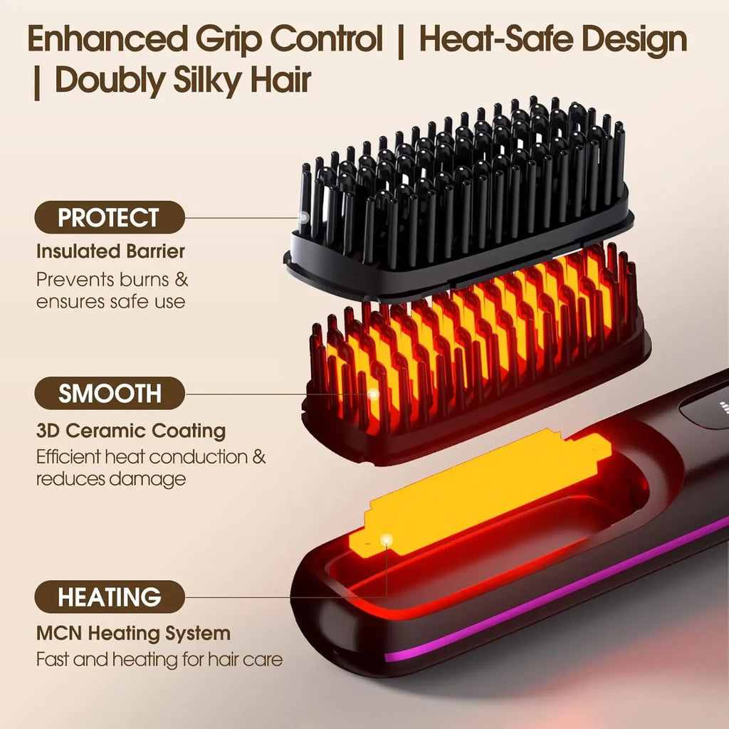 Cordless LCD Hair Straightening Brush