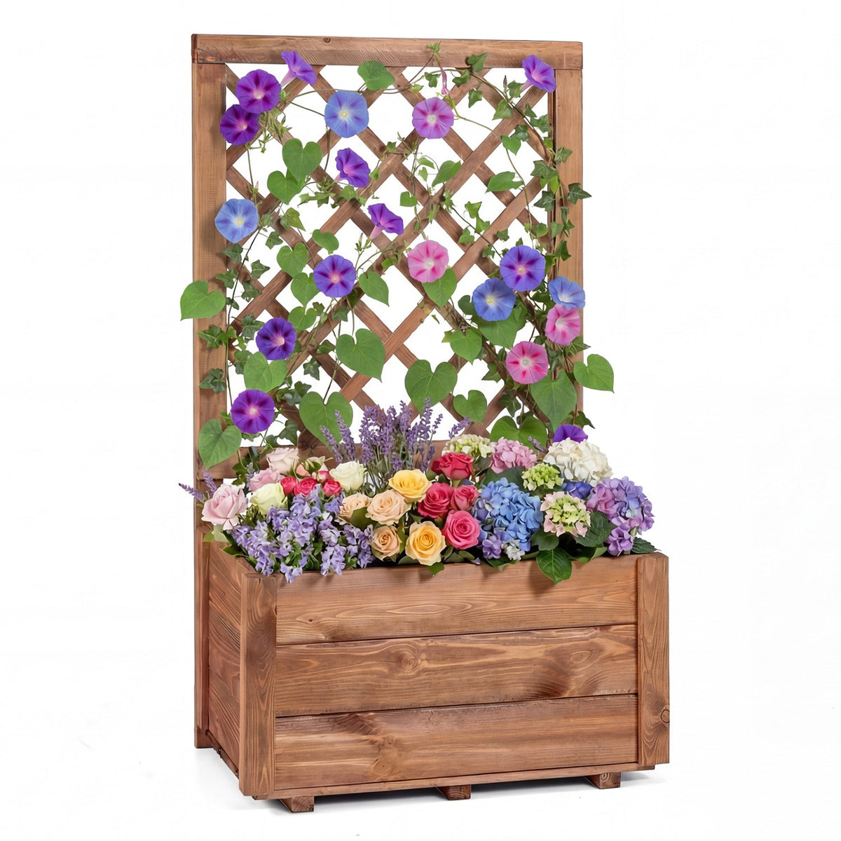Wooden Raised Garden Bed with Lattice Trellis